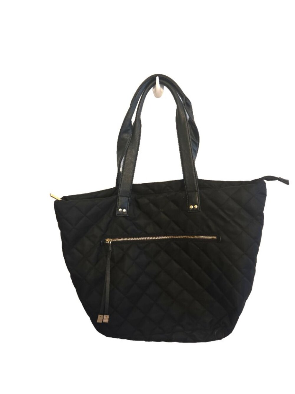 Black Nylon Tote Bag Purse Quilted Zippered Olivia & Joy Large Clean